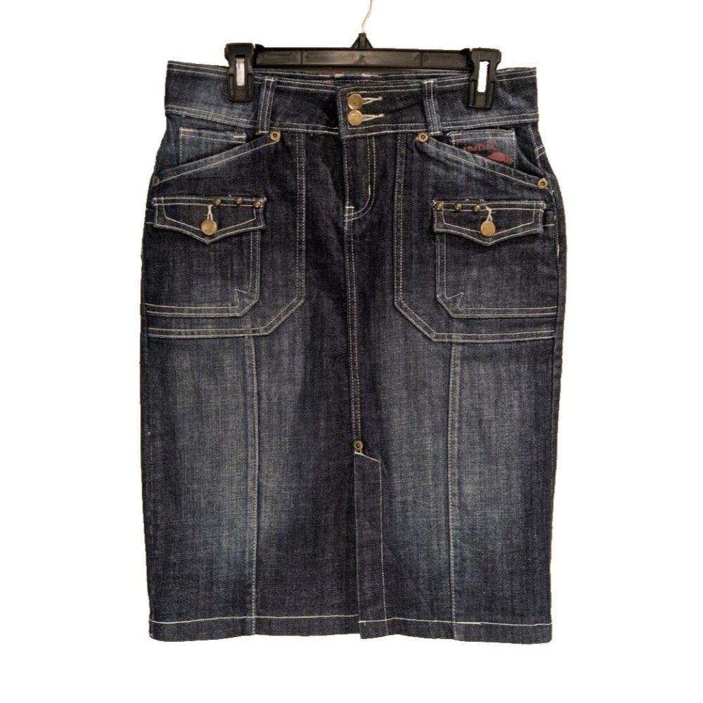 Lipstick Jeans Pencil Skirt Fitted Layered Pockets‎ Size 12